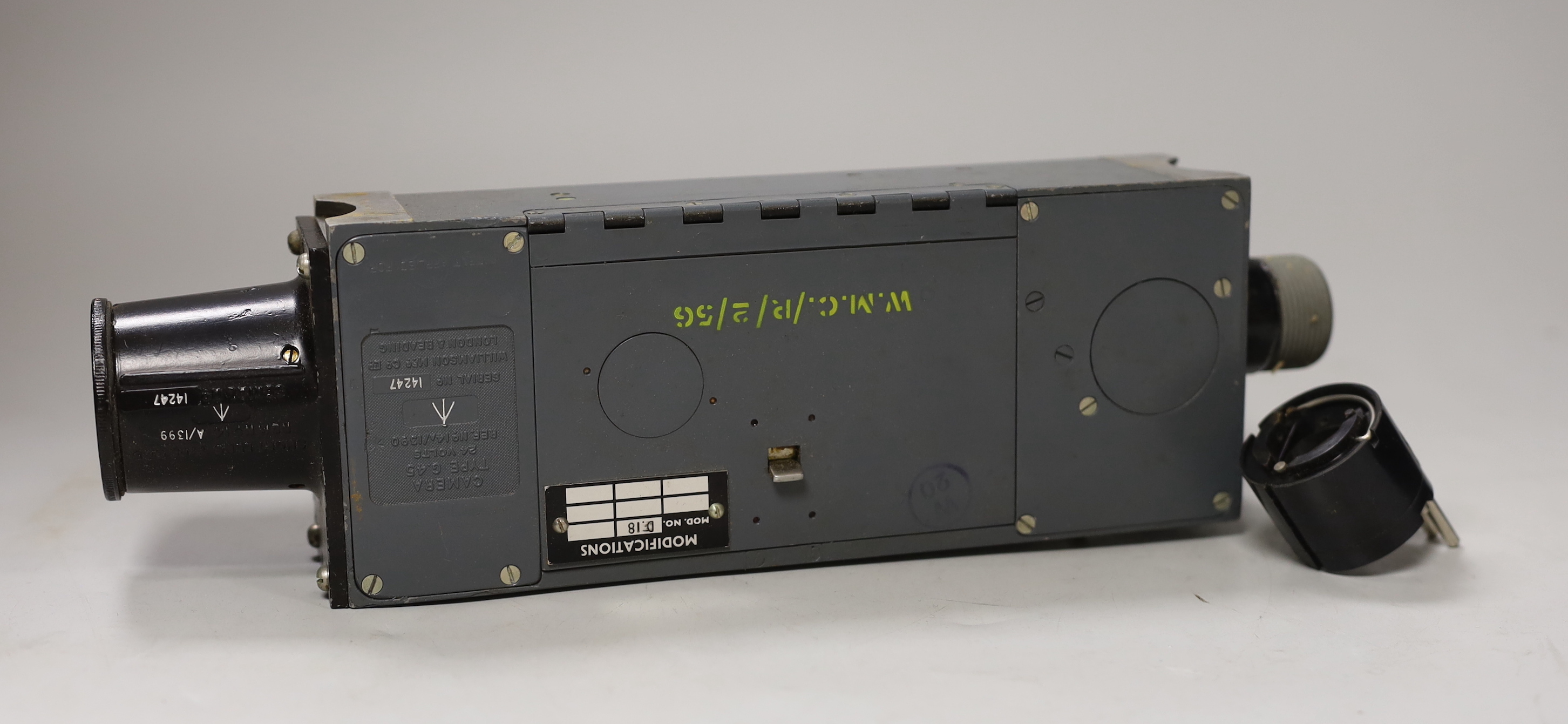 An Air Ministry Issue aircraft camera, type C45B MK III, serial no. 14247, Williamson Mfg, Co. Ltd, with original box